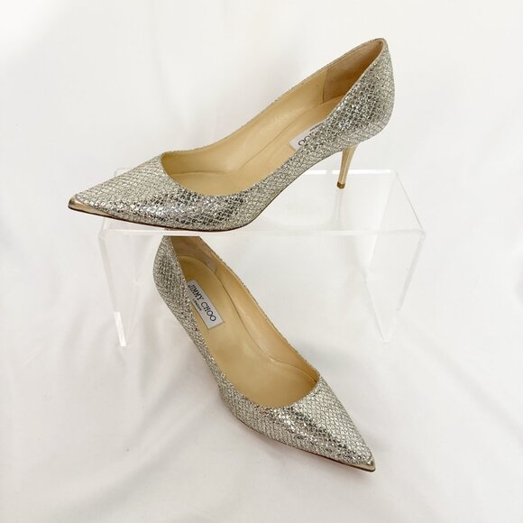 Jimmy Choo Romy Silver Leather Coarse Glitter NWT heels sz EU 41 US 10 - Picture 5 of 10